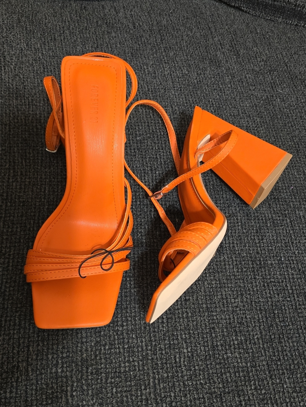 Forever 21 Orange Strappy Block Heel Sandals